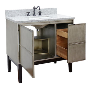 Bellaterra 37" Single Vanity in Linen Brown Finish with Counter Top and Sink 400500-LN, Gray Granite / Rectangle, Open Drawers and Cabinet
