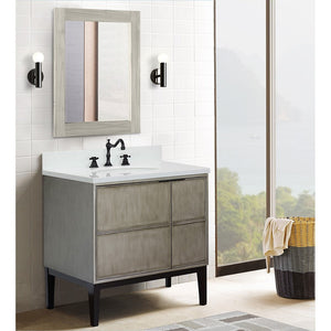 Bellaterra 37" Single Vanity in Linen Brown Finish with Counter Top and Sink 400500-LN, White Quartz / Oval, Front