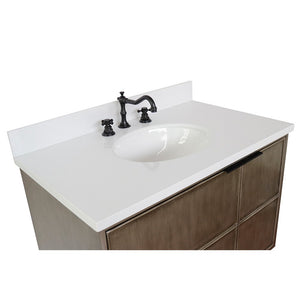 Bellaterra 37" Single Vanity in Linen Brown Finish with Counter Top and Sink 400500-LN, White Quartz / Oval, Top Front