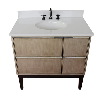 Bellaterra 37" Single Vanity in Linen Brown Finish with Counter Top and Sink 400500-LN, White Quartz / Oval, Top View