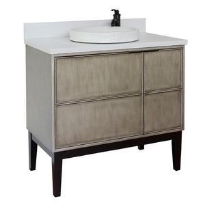 Bellaterra 37" Single Vanity in Linen Brown Finish with Counter Top and Sink 400500-LN, White Quartz / Round, Front