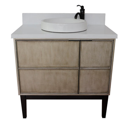 Bellaterra 37" Single Vanity in Linen Brown Finish with Counter Top and Sink 400500-LN, White Quartz / Round, Front