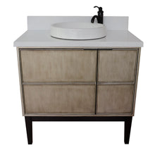 Load image into Gallery viewer, Bellaterra 37&quot; Single Vanity in Linen Brown Finish with Counter Top and Sink 400500-LN, White Quartz / Round, Front