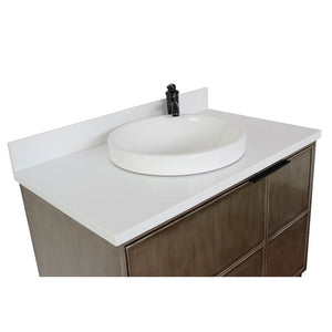 Bellaterra 37" Single Vanity in Linen Brown Finish with Counter Top and Sink 400500-LN, White Quartz / Round, Top View