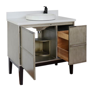 Bellaterra 37" Single Vanity in Linen Brown Finish with Counter Top and Sink 400500-LN, White Quartz / Round, Open