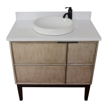 Bellaterra 37" Single Vanity in Linen Brown Finish with Counter Top and Sink 400500-LN, White Quartz / Round, Top View