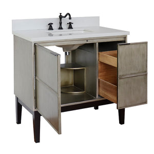 Bellaterra 37" Single Vanity in Linen Brown Finish with Counter Top and Sink 400500-LN, White Quartz / Rectangle, Open 