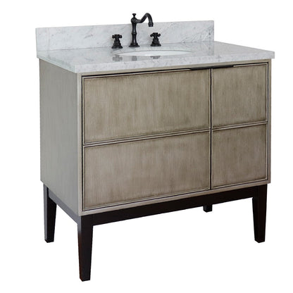 Bellaterra 37" Single Vanity in Linen Brown Finish with Counter Top and Sink 400500-LN, White Carrara Marble / Oval, Front