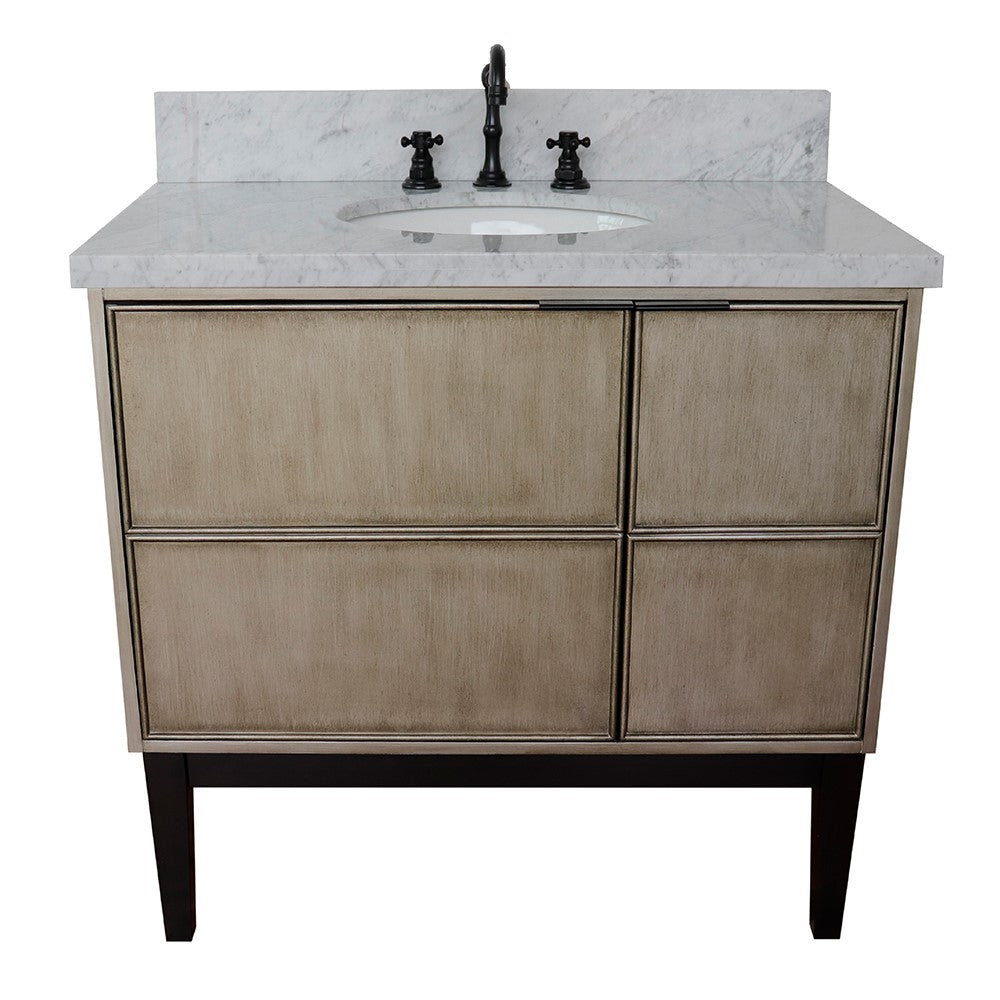 Bellaterra 37" Single Vanity in Linen Brown Finish with Counter Top and Sink 400500-LN, White Carrara Marble / Oval, Front