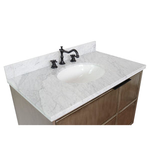 Bellaterra 37" Single Vanity in Linen Brown Finish with Counter Top and Sink 400500-LN, White Carrara Marble / Oval, Front