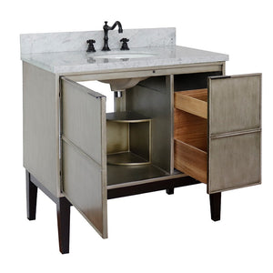 Bellaterra 37" Single Vanity in Linen Brown Finish with Counter Top and Sink 400500-LN, White Carrara Marble / Oval, Open