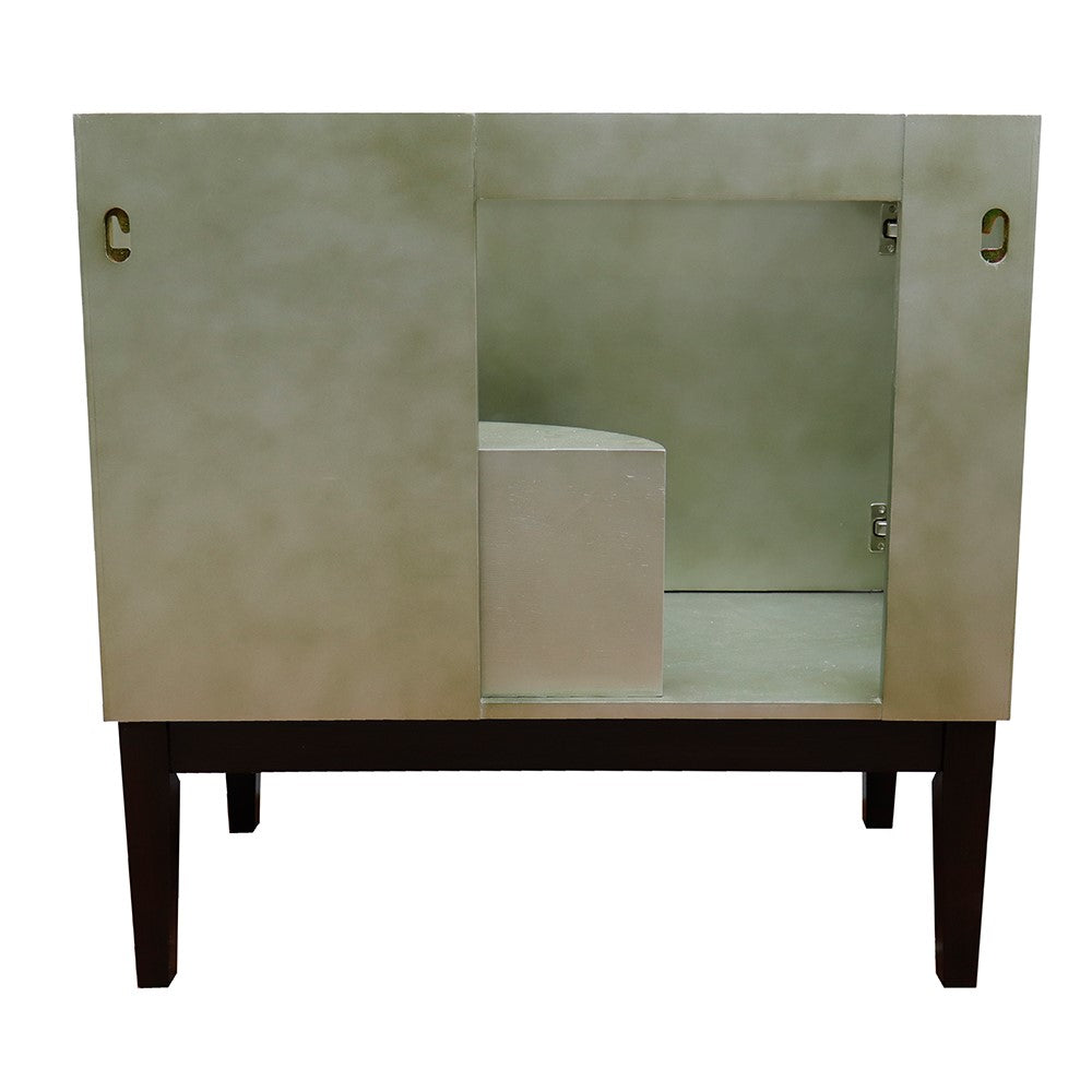 Bellaterra 37" Single Vanity in Linen Brown Finish with Counter Top and Sink 400500-LN, White Carrara Marble / Oval, Backside