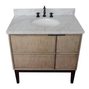 Bellaterra 37" Single Vanity in Linen Brown Finish with Counter Top and Sink 400500-LN, White Carrara Marble / Oval, Top View