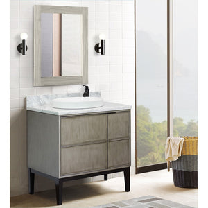 Bellaterra 37" Single Vanity in Linen Brown Finish with Counter Top and Sink 400500-LN, White Carrara Marble / Round, Front