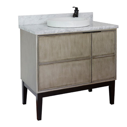 Bellaterra 37" Single Vanity in Linen Brown Finish with Counter Top and Sink 400500-LN, White Carrara Marble / Round, Front