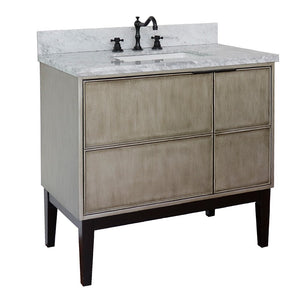 Bellaterra 37" Single Vanity in Linen Brown Finish with Counter Top and Sink 400500-LN, White Carrara Marble / Rectangle, Front