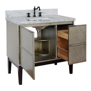 Bellaterra 37" Single Vanity in Linen Brown Finish with Counter Top and Sink 400500-LN, White Carrara Marble / Rectangle, Open