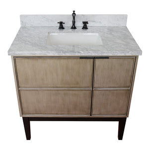 Bellaterra 37" Single Vanity in Linen Brown Finish with Counter Top and Sink 400500-LN, White Carrara Marble / Rectangle, Top Front
