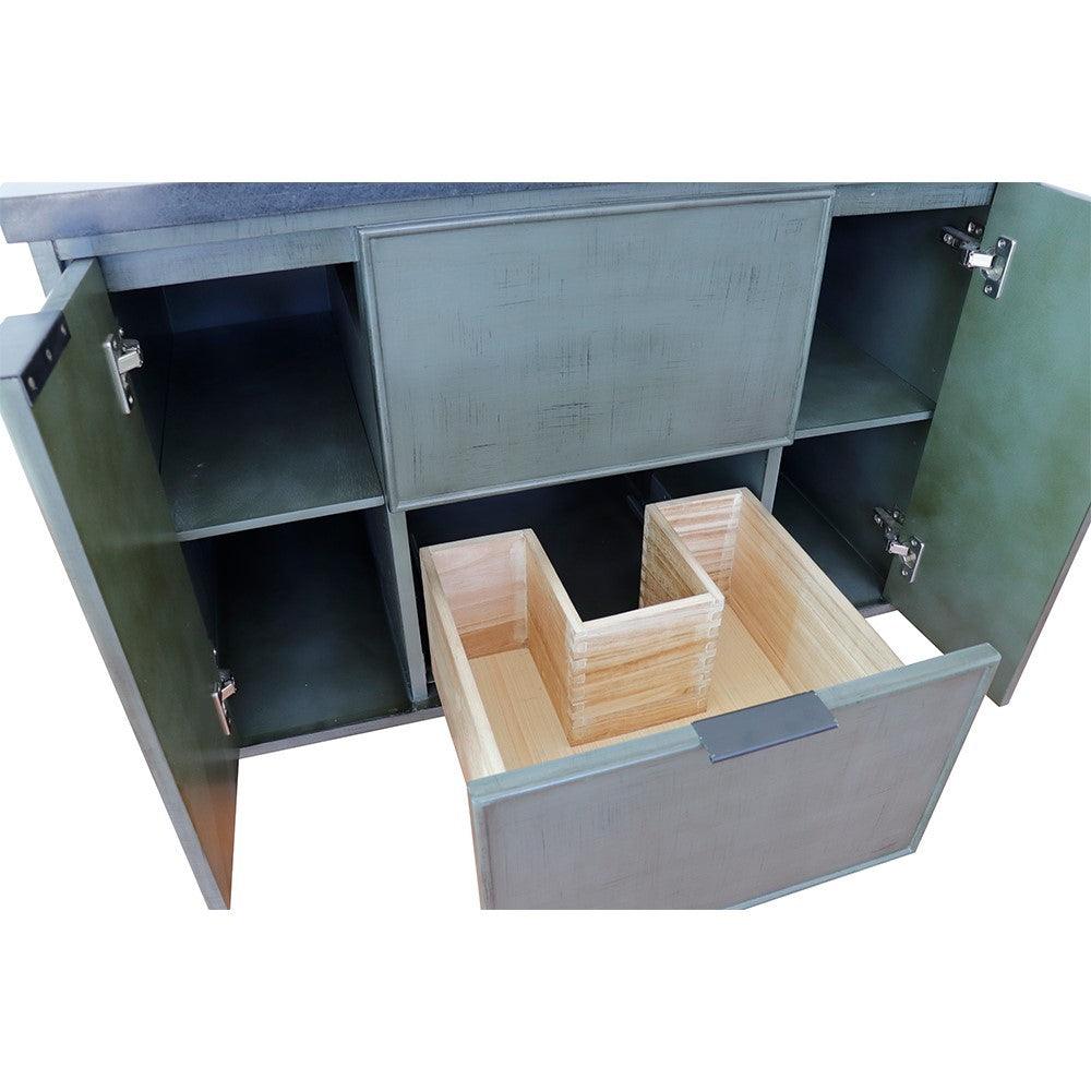 Bellaterra 37" Single Wall Mount Vanity in Linen Gray Finish with Counter Top and Sink 400501-CAB-LY, Black Galaxy / Oval, Open