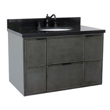Load image into Gallery viewer, Bellaterra 37&quot; Single Wall Mount Vanity in Linen Gray Finish with Counter Top and Sink 400501-CAB-LY, Black Galaxy / Oval, Front