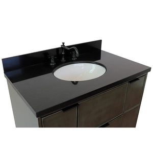 Bellaterra 37" Single Wall Mount Vanity in Linen Gray Finish with Counter Top and Sink 400501-CAB-LY, Black Galaxy / Oval, Top Basin
