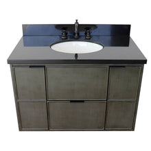 Load image into Gallery viewer, Bellaterra 37&quot; Single Wall Mount Vanity in Linen Gray Finish with Counter Top and Sink 400501-CAB-LY, Black Galaxy / Oval, Front Top