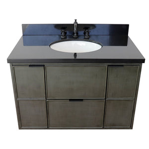 Bellaterra 37" Single Wall Mount Vanity in Linen Gray Finish with Counter Top and Sink 400501-CAB-LY, Black Galaxy / Oval, Front Top