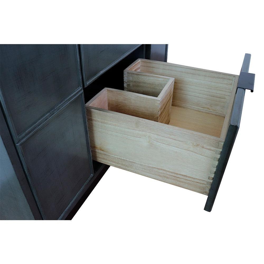 Bellaterra 37" Single Wall Mount Vanity in Linen Gray Finish with Counter Top and Sink 400501-CAB-LY, Black Galaxy / Oval, Drawer