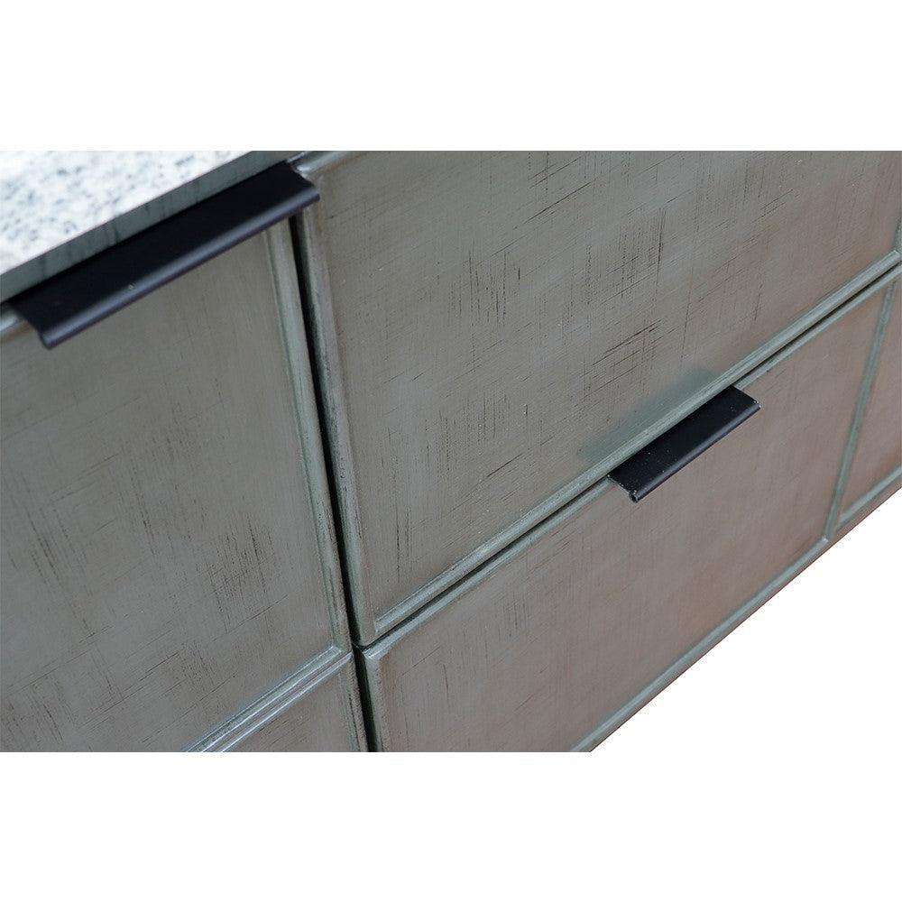 Bellaterra 37" Single Wall Mount Vanity in Linen Gray Finish with Counter Top and Sink 400501-CAB-LY, Black Galaxy / Oval, Close