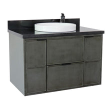 Load image into Gallery viewer, Bellaterra 37&quot; Single Wall Mount Vanity in Linen Gray Finish with Counter Top and Sink 400501-CAB-LY, Black Galaxy / Round, Front