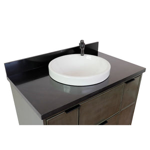 Bellaterra 37" Single Wall Mount Vanity in Linen Gray Finish with Counter Top and Sink 400501-CAB-LY, Black Galaxy / Round, Top Front