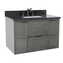 Load image into Gallery viewer, Bellaterra 37&quot; Single Wall Mount Vanity in Linen Gray Finish with Counter Top and Sink 400501-CAB-LY, Black Galaxy / Rectangle, Front