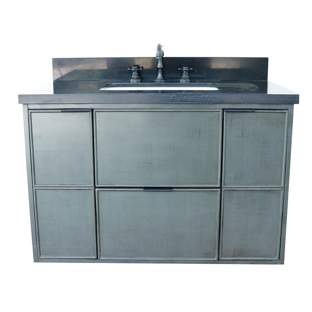 Bellaterra 37" Single Wall Mount Vanity in Linen Gray Finish with Counter Top and Sink 400501-CAB-LY, Black Galaxy / Rectangle, Front