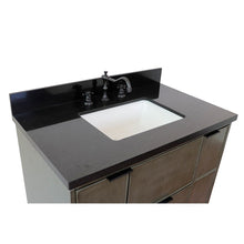 Load image into Gallery viewer, Bellaterra 37&quot; Single Wall Mount Vanity in Linen Gray Finish with Counter Top and Sink 400501-CAB-LY, Black Galaxy / Rectangle, Top Front