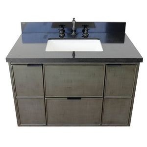 Bellaterra 37" Single Wall Mount Vanity in Linen Gray Finish with Counter Top and Sink 400501-CAB-LY, Black Galaxy / Rectangle, Front