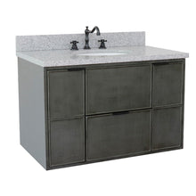Load image into Gallery viewer, Bellaterra 37&quot; Single Wall Mount Vanity in Linen Gray Finish with Counter Top and Sink 400501-CAB-LY, Gray Granite / Oval, Front