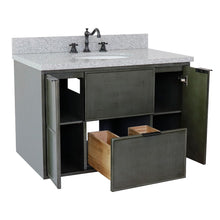 Load image into Gallery viewer, Bellaterra 37&quot; Single Wall Mount Vanity in Linen Gray Finish with Counter Top and Sink 400501-CAB-LY, Gray Granite / Oval, Open