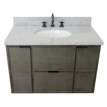 Load image into Gallery viewer, Bellaterra 37&quot; Single Wall Mount Vanity in Linen Gray Finish with Counter Top and Sink 400501-CAB-LY, Gray Granite / Oval, Top Front