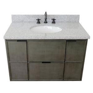 Bellaterra 37" Single Wall Mount Vanity in Linen Gray Finish with Counter Top and Sink 400501-CAB-LY, Gray Granite / Oval, Top Front