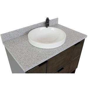 Bellaterra 37" Single Wall Mount Vanity in Linen Gray Finish with Counter Top and Sink 400501-CAB-LY, Gray Granite / Round, Top Front