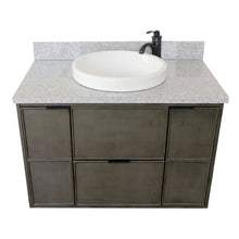 Load image into Gallery viewer, Bellaterra 37&quot; Single Wall Mount Vanity in Linen Gray Finish with Counter Top and Sink 400501-CAB-LY, Gray Granite / Round, Top Front