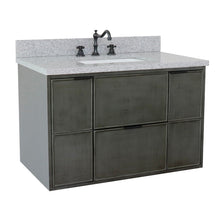 Load image into Gallery viewer, Bellaterra 37&quot; Single Wall Mount Vanity in Linen Gray Finish with Counter Top and Sink 400501-CAB-LY, Gray Granite / Rectangle, Front