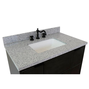 Bellaterra 37" Single Wall Mount Vanity in Linen Gray Finish with Counter Top and Sink 400501-CAB-LY, Gray Granite / Rectangle, Top Front