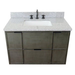 Bellaterra 37" Single Wall Mount Vanity in Linen Gray Finish with Counter Top and Sink 400501-CAB-LY, Gray Granite / Rectangle, Top Front