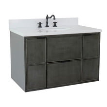 Load image into Gallery viewer, Bellaterra 37&quot; Single Wall Mount Vanity in Linen Gray Finish with Counter Top and Sink 400501-CAB-LY, White Quartz / Oval, Front