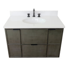 Load image into Gallery viewer, Bellaterra 37&quot; Single Wall Mount Vanity in Linen Gray Finish with Counter Top and Sink 400501-CAB-LY, White Quartz / Oval, Top Front