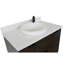 Load image into Gallery viewer, Bellaterra 37&quot; Single Wall Mount Vanity in Linen Gray Finish with Counter Top and Sink 400501-CAB-LY, White Quartz / Round, Top Front