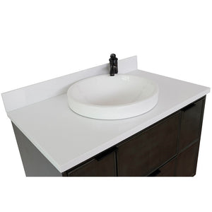 Bellaterra 37" Single Wall Mount Vanity in Linen Gray Finish with Counter Top and Sink 400501-CAB-LY, White Quartz / Round, Top Front