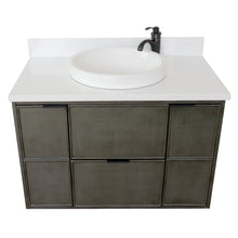Load image into Gallery viewer, Bellaterra 37&quot; Single Wall Mount Vanity in Linen Gray Finish with Counter Top and Sink 400501-CAB-LY, White Quartz / Round, Top Front