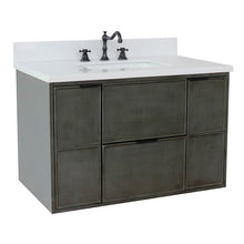 Load image into Gallery viewer, Bellaterra 37&quot; Single Wall Mount Vanity in Linen Gray Finish with Counter Top and Sink 400501-CAB-LY, White Quartz / Rectangle, Front